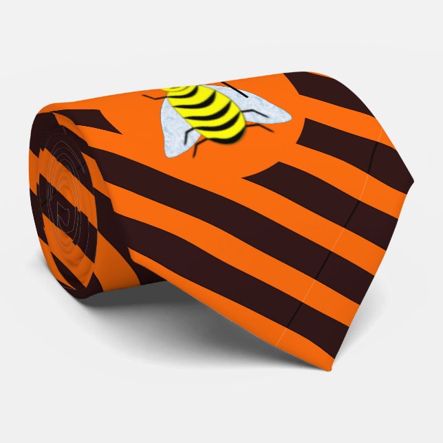 Halloween Magic Bee Hexe Orange und Schwarze Strei Krawatte (Gerollt)