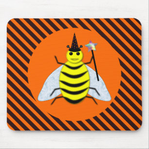 Halloween Magic Bee Hexe Orange und Schwarze Strei Mousepad