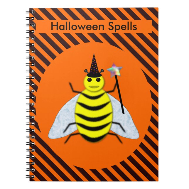 Halloween Magic Bee Hexe Orange und Schwarze Strei Notizblock (Vorderseite)