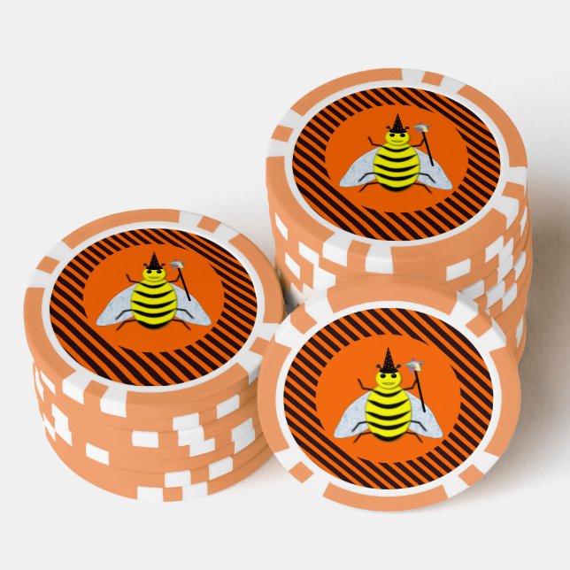 Halloween Magic Bee Hexe Orange und Schwarze Strei Pokerchips (Stapel)