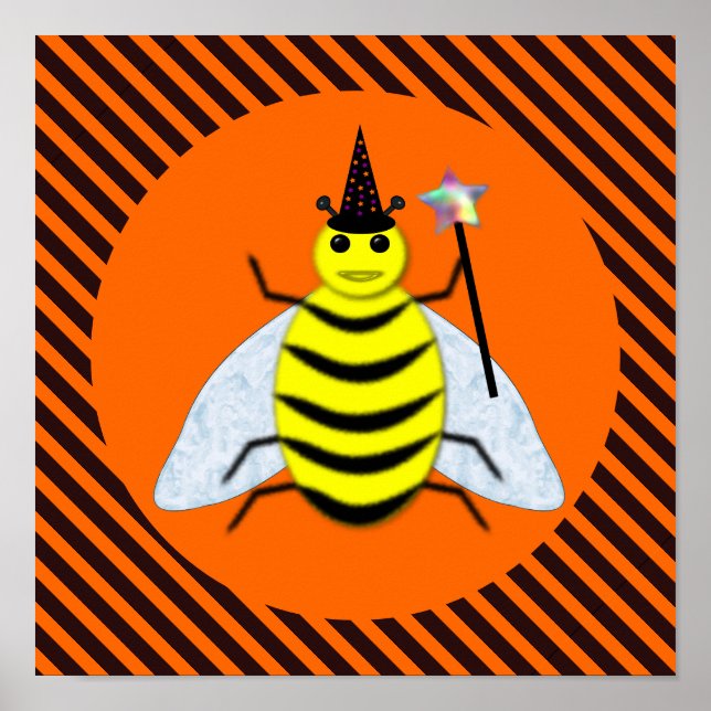 Halloween Magic Bee Hexe Orange und Schwarze Strei Poster (Vorne)
