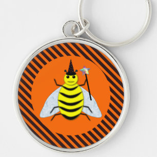 Halloween Magic Bee Hexe Orange und Schwarze Strei Schlüsselanhänger