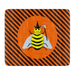 Halloween Magic Bee Hexe Orange und Schwarze Strei Schneidebrett