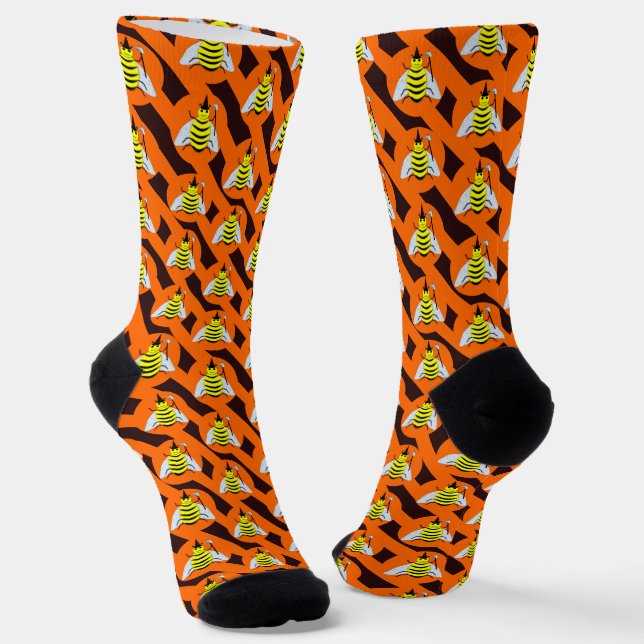 Halloween Magic Bee Hexe Orange und Schwarze Strei Socken (Gewinkelt)