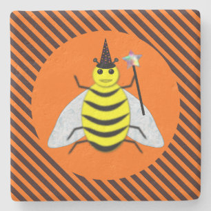 Halloween Magic Bee Hexe Orange und Schwarze Strei Steinuntersetzer