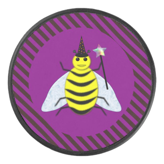 Halloween Magic Bee Wizard Lila und schwarz Streif Eishockey Puck (Vorderseite)