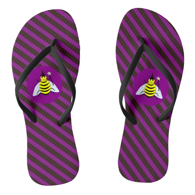 Halloween Magic Bee Wizard Lila und schwarz Streif Flip Flops (Fußbett)
