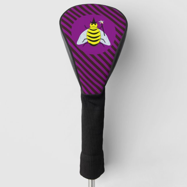 Halloween Magic Bee Wizard Lila und schwarz Streif Golf Headcover (Vorderseite)