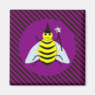 Halloween Magic Bee Wizard Lila und schwarz Streif Magnet