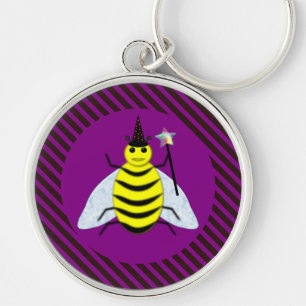 Halloween Magic Bee Wizard Lila und schwarz Streif Schlüsselanhänger