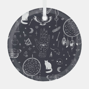 Halloween Magic: Vintages Doodle-Muster. Ornament Aus Glas