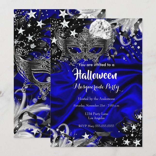 Halloween Magical Night Masquerade Party blau Einladung (Vorne/Hinten)