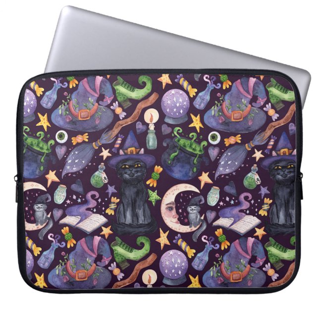 Halloween-Magie: Dunkle, von Hand gezeichnet Muste Laptopschutzhülle (Vorderseite)