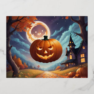 Halloween-Magie unter dem Mond Folien Feiertagspostkarte