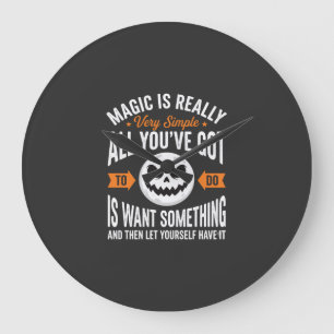 Halloween-Magie-Zitat-Kürbisgesicht-Design Große Wanduhr