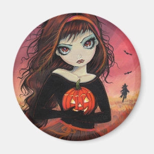 Halloween-Magnet großes Mädchen mit Kürbis Magnet