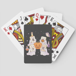 Halloween Mahjong Geister halten gruselige Kacheln Spielkarten