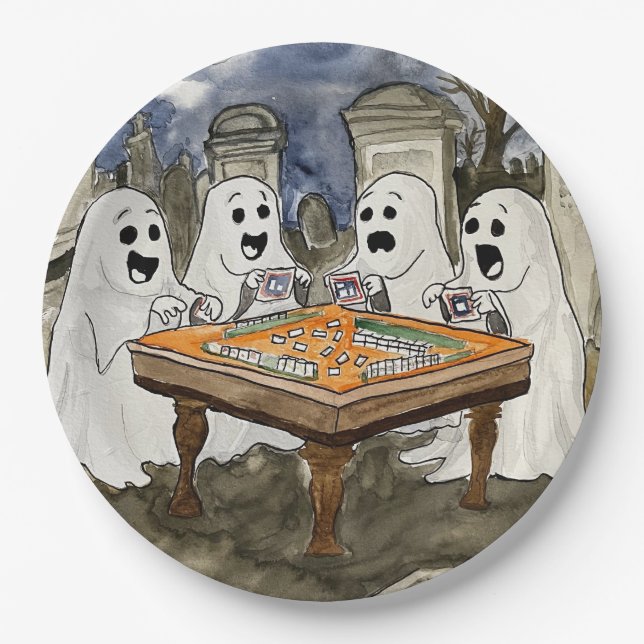 Halloween Mahjong Ghosts Pappteller (Vorderseite)