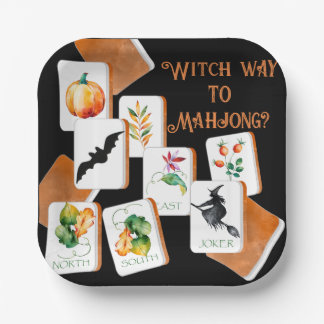Halloween Mahjong Kacheln Schwarz und Orange Pappteller