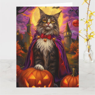 Halloween Maine Coon Cat Vampire Pumpkins Beängsti Karte