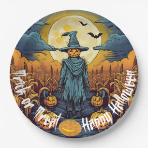 Halloween-Maisfeld & Vogelscheuche Pappteller