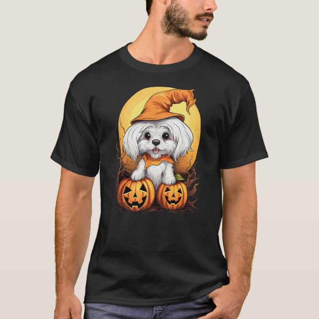 Halloween Maltese Dog Pumpkin T-Shirt (Vorderseite)