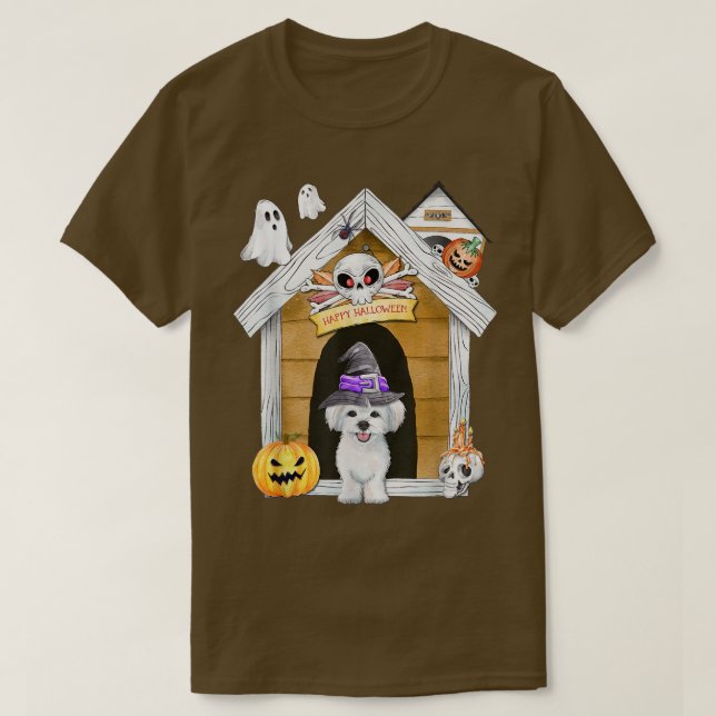 Halloween Maltese Dog Witch Haunted House403 T-Shirt (Design vorne)