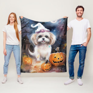 Halloween Malti Tzu mit Pumpkins Beängstigend Fleecedecke