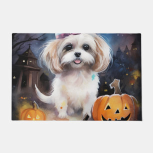 Halloween Malti Tzu mit Pumpkins Beängstigend Fußmatte
