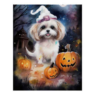 Halloween Malti Tzu mit Pumpkins Beängstigend Poster