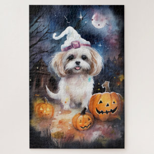 Halloween Malti Tzu mit Pumpkins Beängstigend Puzzle