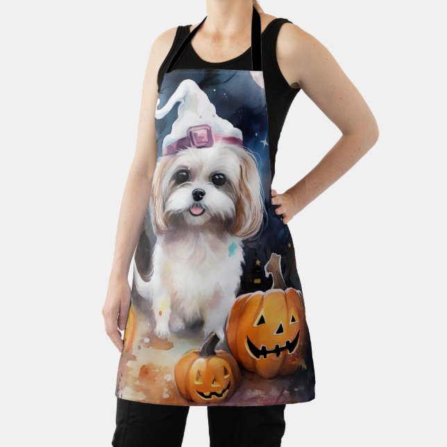 Halloween Malti Tzu mit Pumpkins Beängstigend Schürze (InSitu)