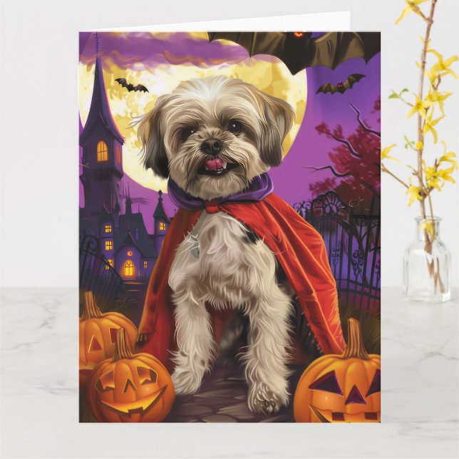 Halloween Malti Tzu Vampire Pumpkins Beängstigend Karte (Gelbe Blume)