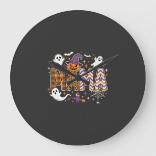 Halloween Mama Geister Hexe und Kürbis Grafik Große Wanduhr