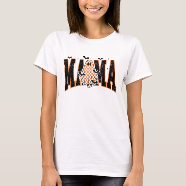 Halloween "MAMA" T - Shirt - Niedlicher Geist & Fl (Vorderseite)