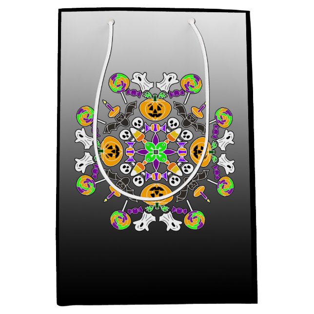 Halloween Mandala Geister, Pumpkins, Fledermäuse u Mittlere Geschenktüte (Vorderseite)