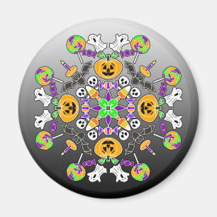 Halloween Mandala Ghosts, Pumpkins Ornament Magnet