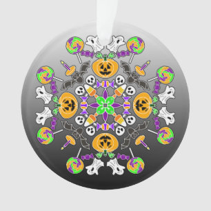 Halloween Mandala Ghosts, Pumpkins und Lolipops Ornament
