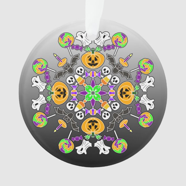 Halloween Mandala Ghosts, Pumpkins und Lolipops Ornament (Vorderseite)