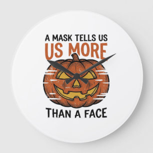 Halloween-Masken-Zitat Vintage-Kürbis-Gesicht T-Sh Große Wanduhr