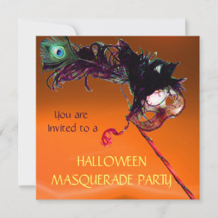 HALLOWEEN MASKENBALL, Gelb Orange Einladung