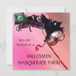 HALLOWEEN MASKENBALL, rote gelbe Seide Einladung