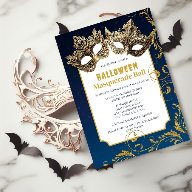Halloween Masquerade Ball Einladung (Halloween masquerade ball invitation front view.)