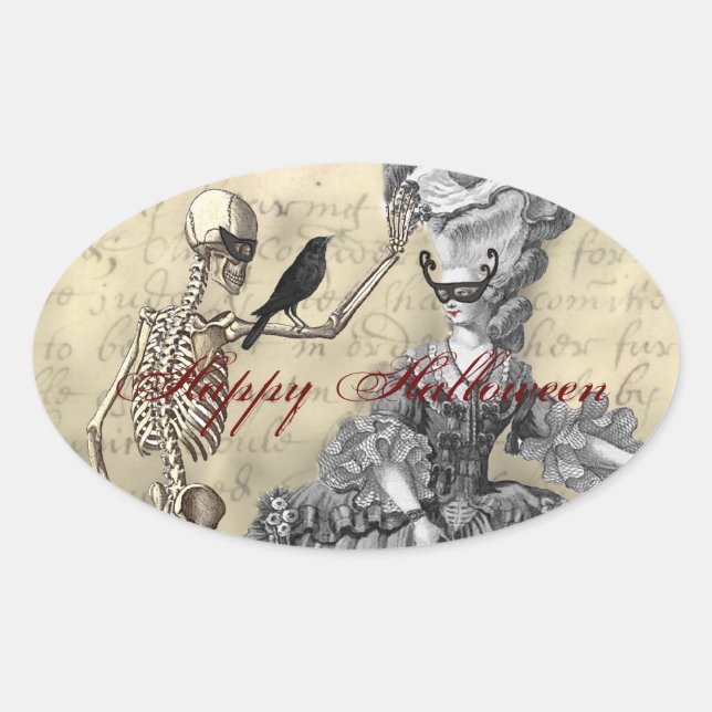 Halloween Masquerade Ball Ovaler Aufkleber (Vorderseite)