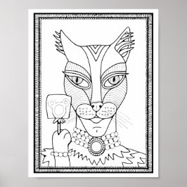 Halloween Masquerade Cat Coloring Page Art Poster