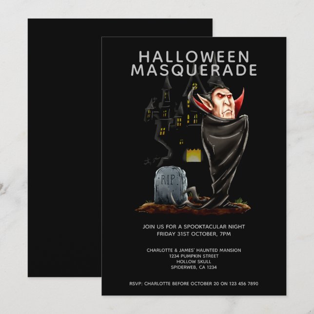 Halloween Masquerade Graf Dracula und Grave Einladung (Vorne/Hinten)