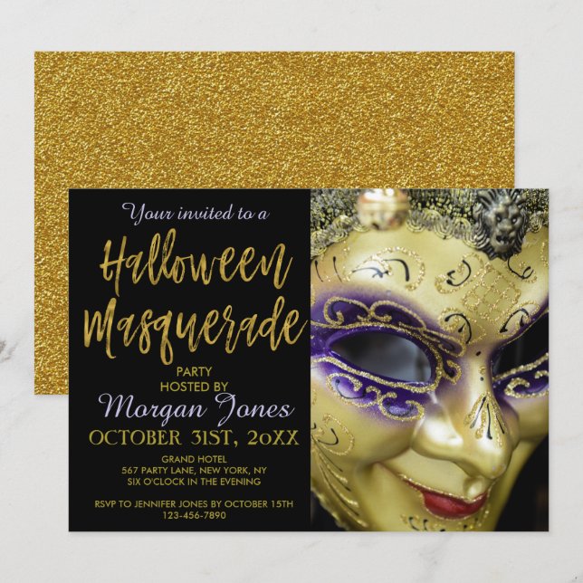 Halloween Masquerade Party mit moderner Typografie Einladung (Vorne/Hinten)