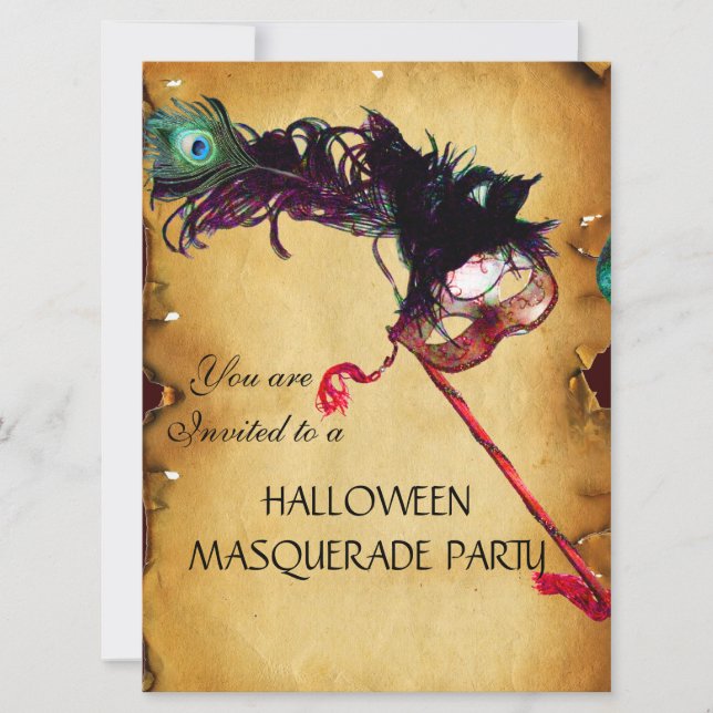 HALLOWEEN MASQUERADE PARTY, Pergament Einladung (Vorderseite)