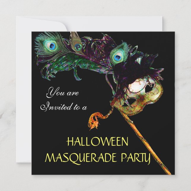 HALLOWEEN MASQUERADE PARTY, schwarz-gelb Einladung (Vorderseite)