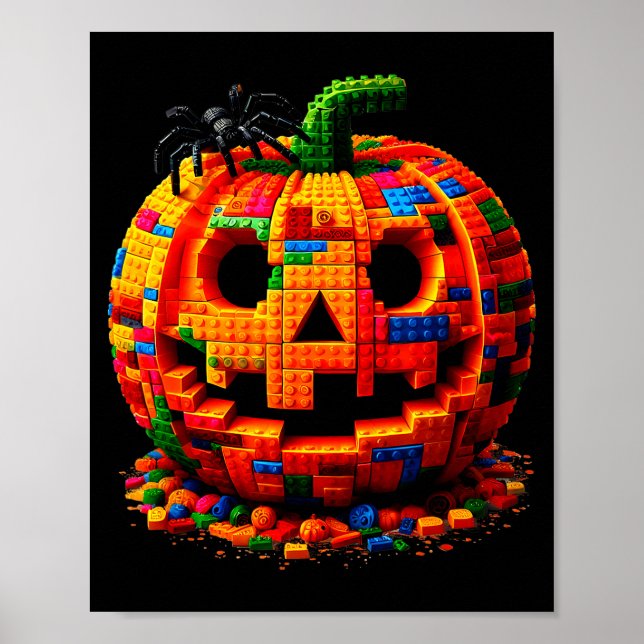 Halloween Master Builder Kürbis Kinder Bausteine Poster (Vorne)